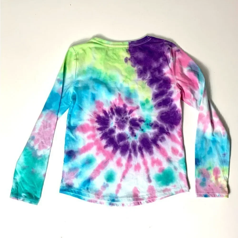 Children’s Handmade Tie Dye Spiral Hippie Boho Woodstock Long Sleeve T Size 7-8
